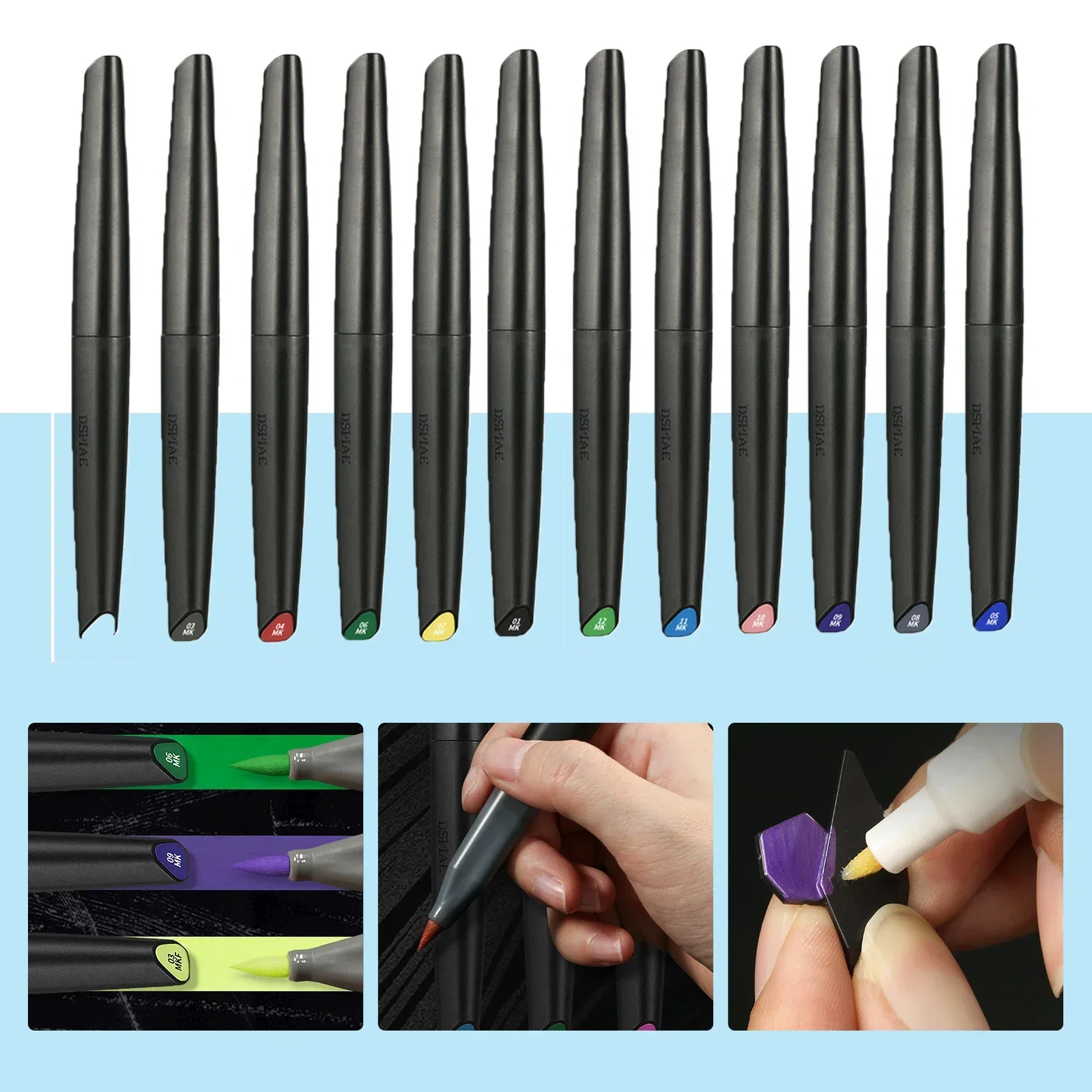 Metallic Paint Set - Dspiae 12 Colors Brush Pen Set