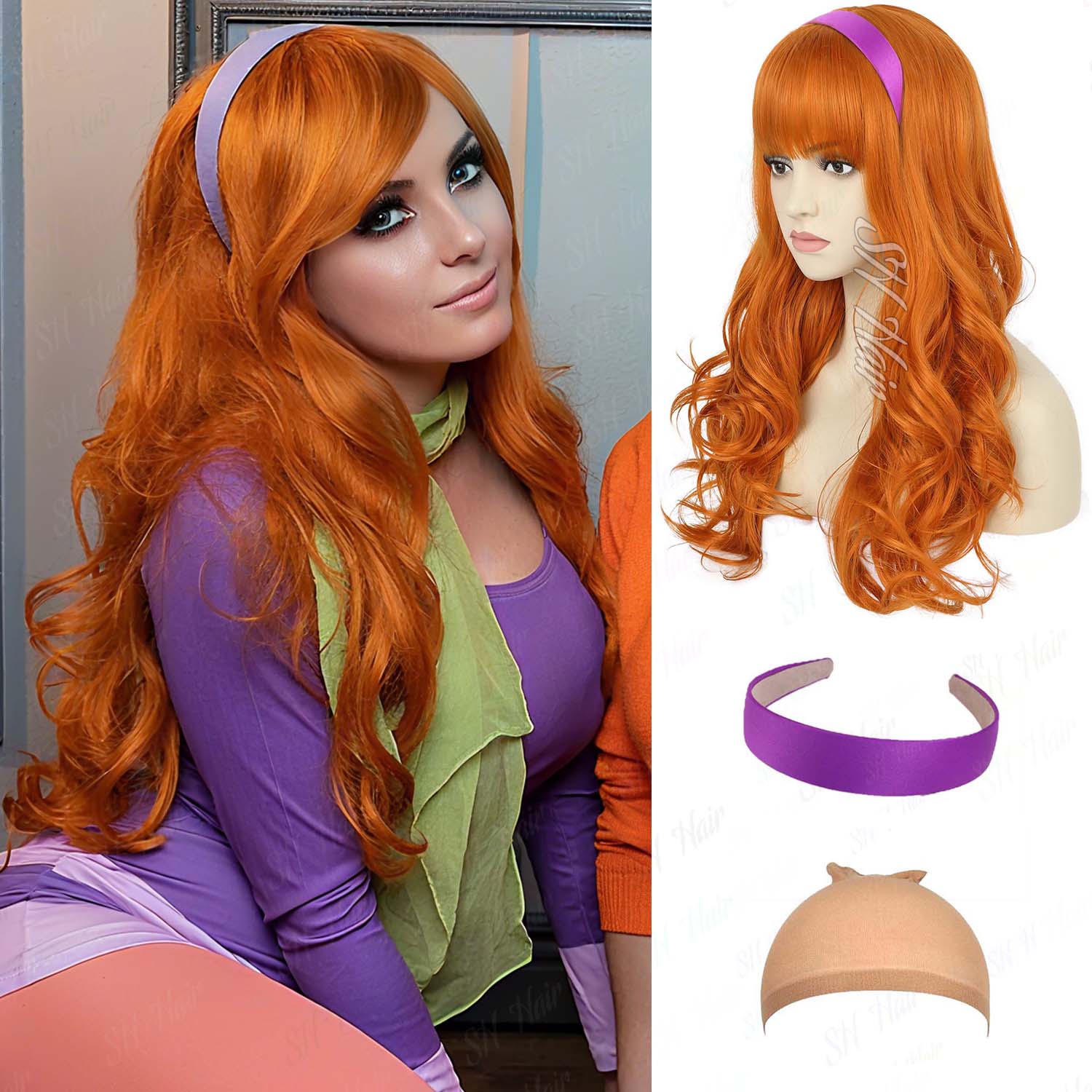 Synthetic Long Curly Orange Wi - огляд і ціна Magnifier With Light